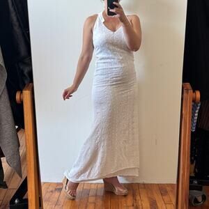 CHERIE D Designer White Embroidered Maxi Gown